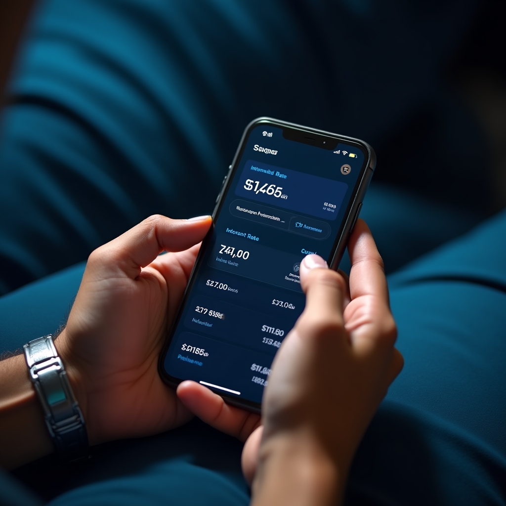 Close-up of savings account rate details on a fintech app screen